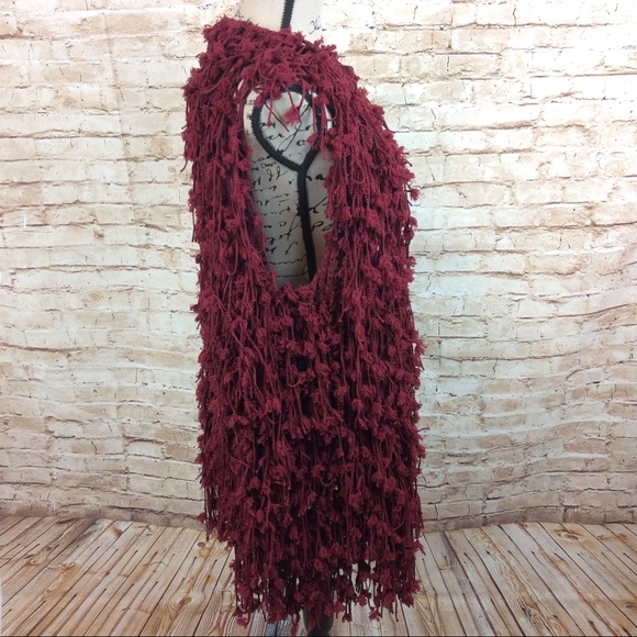 New Blu Pepper Shaggy Fringe Pom Long Vest Large - Picture 4 of 7